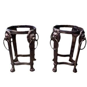 Pair Vintage Brass Ornate Lion Candle Holders Small 4 Inches Chinoiserie